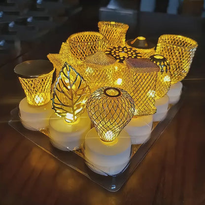 Golden Net LED Tealight Candle Lanterns Star 6 pcs