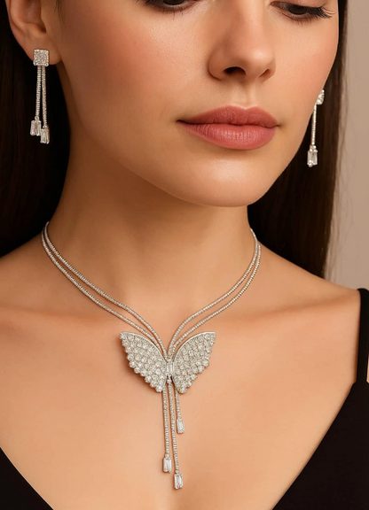 Butterfly Pendant Necklace with Earrings